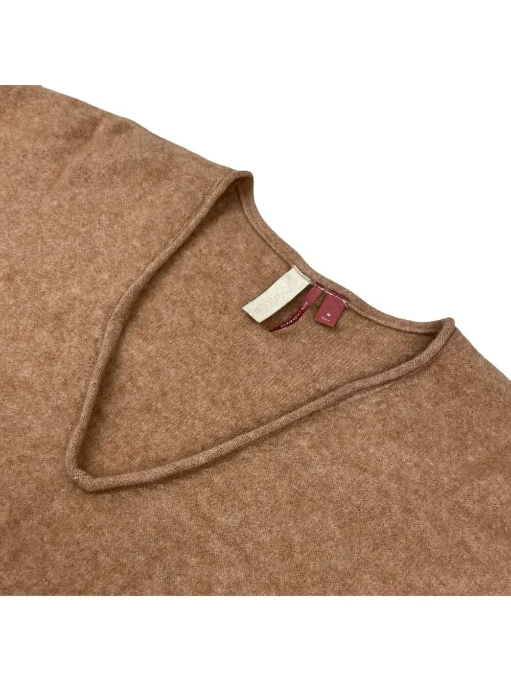 Pilcra Women's 100% Cashmere V-Neck Cropped Pullover Sweater Tan/Beige • Medium
